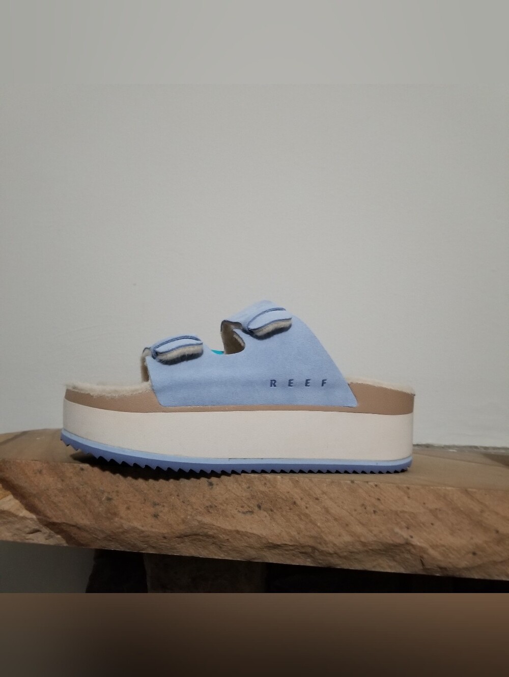 NEW! Reef Light Blue Shearling Platform Slide Mules sz 8 NWT - Picture 12 of 12